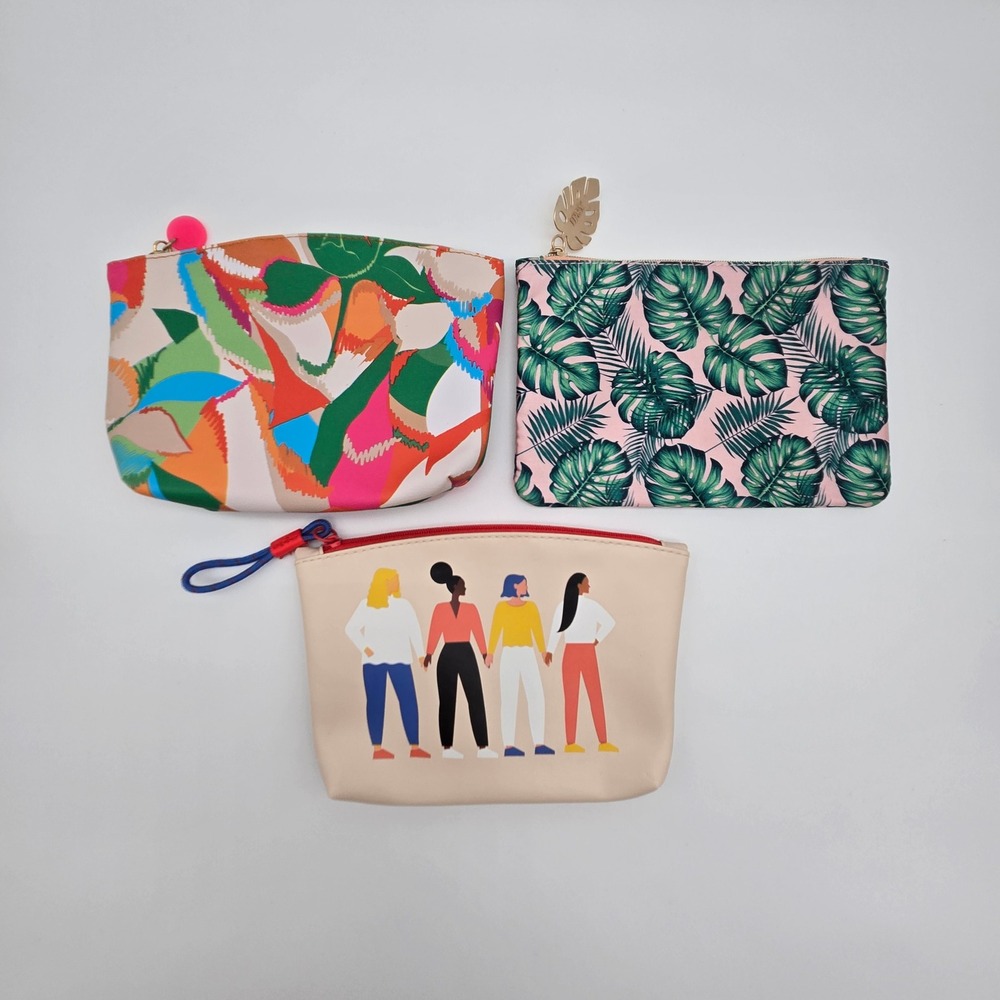 Ipsy Makeup Bag Set Multicolor Tropical Floral Graphic Travel Cosmetic Pouches